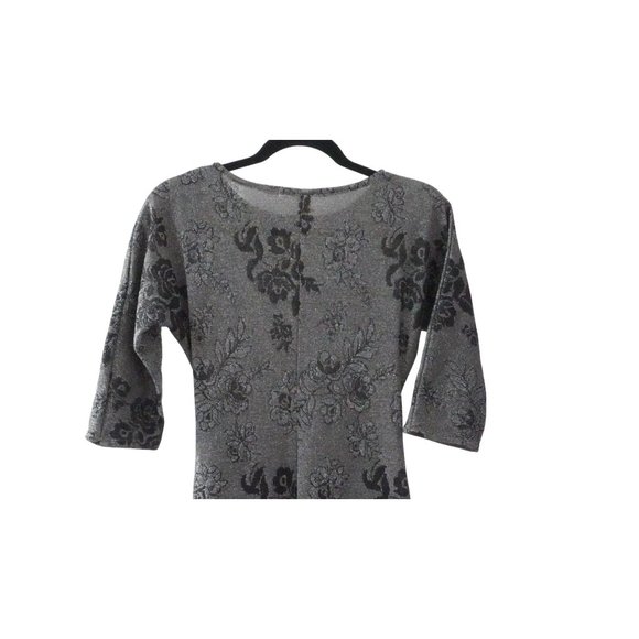 Vintage Lurex Dress Form Fitting Ruched at Hip Silver Black Size 5 Flower Print - Picture 8 of 11